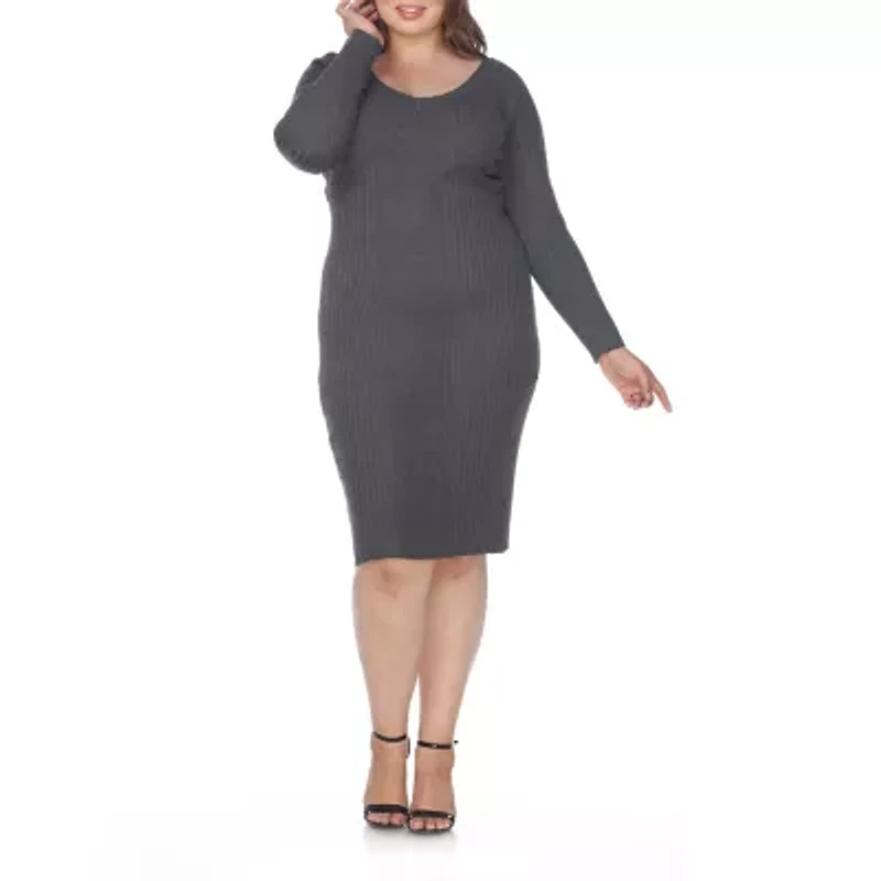White Mark Womens Plus Long Sleeve Casual Bodycon Dress