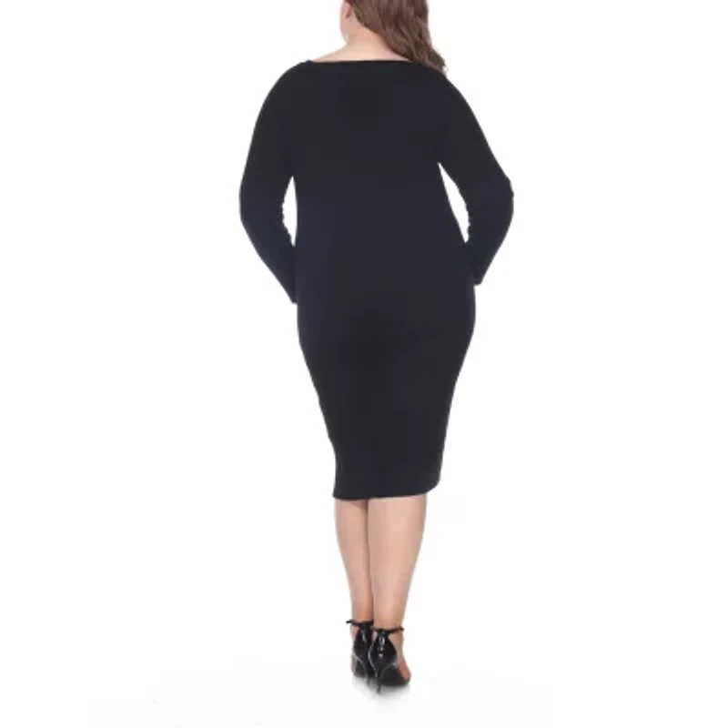 White Mark Womens Plus Long Sleeve Casual Bodycon Dress