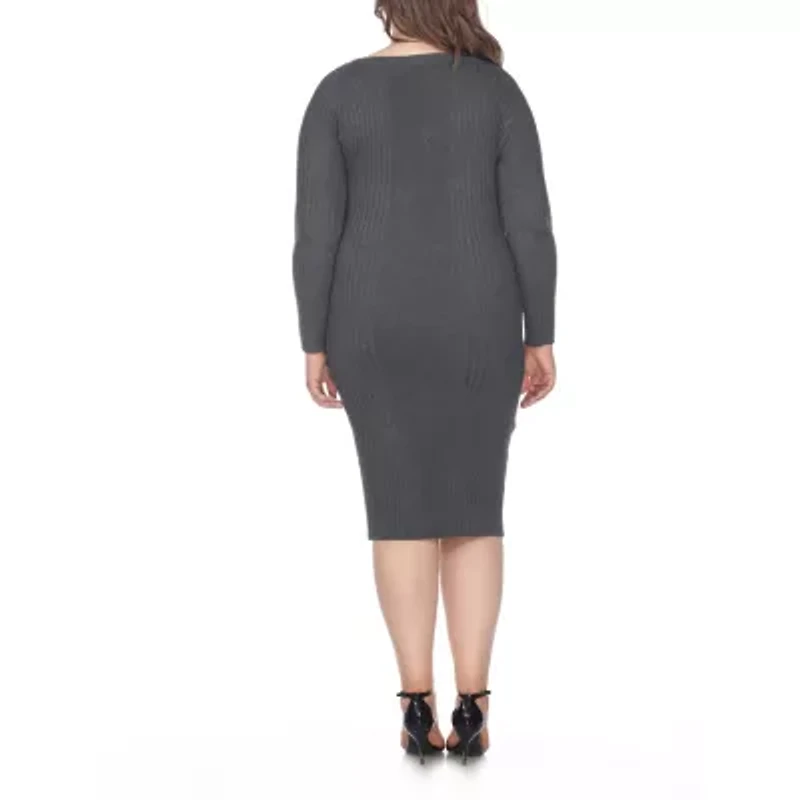 White Mark Womens Plus Long Sleeve Casual Bodycon Dress