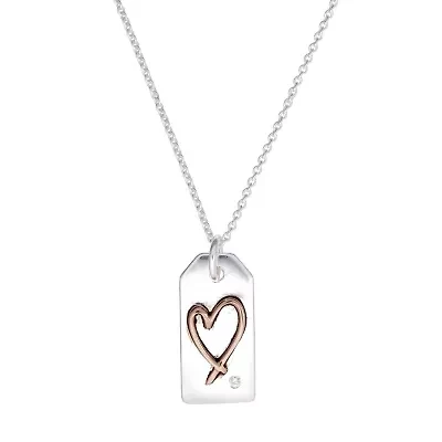 Footnotes Womens Cubic Zirconia Sterling Silver Heart 16 Inch Pendant Necklace
