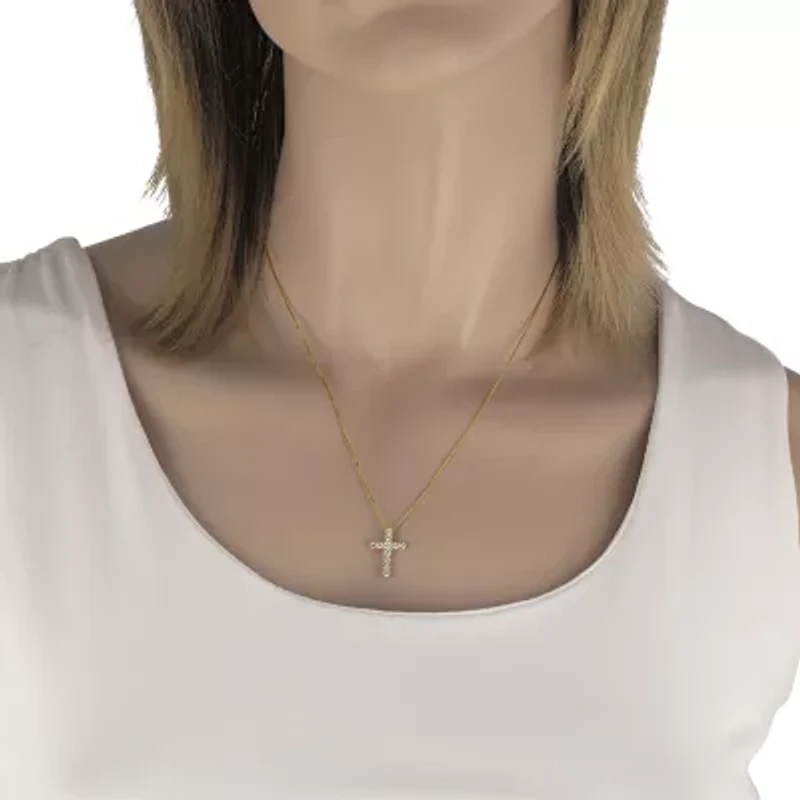 Womens 1/4 CT. T.W. Natural White Diamond 10K Gold Cross 18 Inch Pendant Necklace