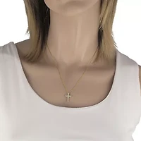 Womens 1/4 CT. T.W. Natural White Diamond 10K Gold Cross 18 Inch Pendant Necklace