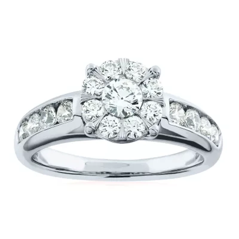 Womens 1 1/2 CT. T.W. Natural White Diamond 10K Gold Round Side Stone Halo Bridal Set
