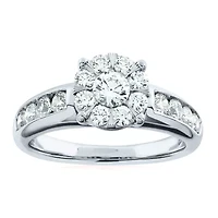Womens 1 1/2 CT. T.W. Natural White Diamond 10K Gold Round Side Stone Halo Bridal Set