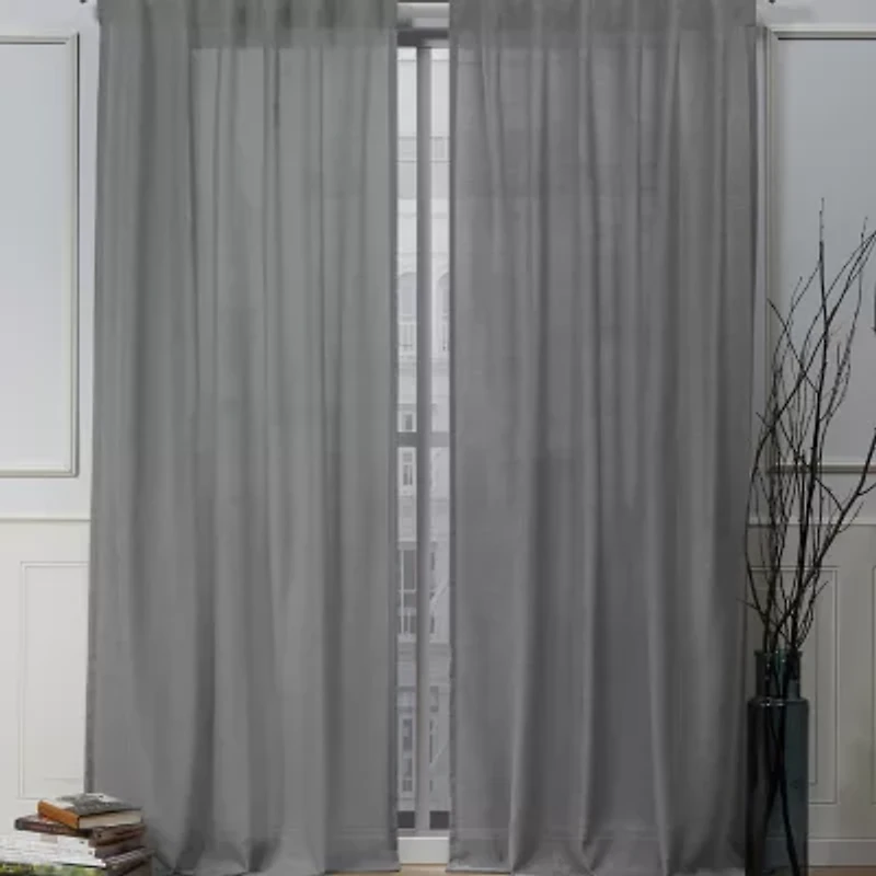 Nicole Miller Faux Linen Slub Back Tab Light-Filtering Set of 2 Curtain Panel