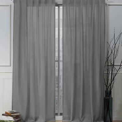 Nicole Miller Faux Linen Slub Back Tab Light-Filtering Set of 2 Curtain Panel