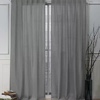 Nicole Miller Faux Linen Slub Back Tab Light-Filtering Set of 2 Curtain Panel