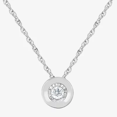 Womens Diamond Accent Lab Grown White Diamond Sterling Silver Round 18 Inch Pendant Necklace
