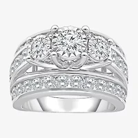 Love Lives Forever Womens 4 CT. T.W. Lab Grown White Diamond 10K Gold Round Side Stone 3-Stone Engagement Ring