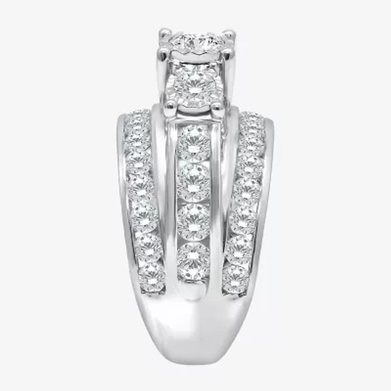 Love Lives Forever Womens 4 CT. T.W. Lab Grown White Diamond 10K Gold Round Side Stone 3-Stone Engagement Ring