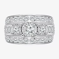 Love Lives Forever Womens 4 CT. T.W. Lab Grown White Diamond 10K Gold Round Side Stone 3-Stone Engagement Ring