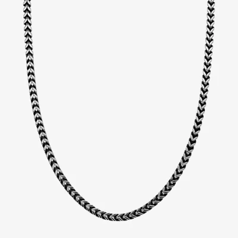 Mens Antique Finish Stainless Steel Foxtail Chain Necklace