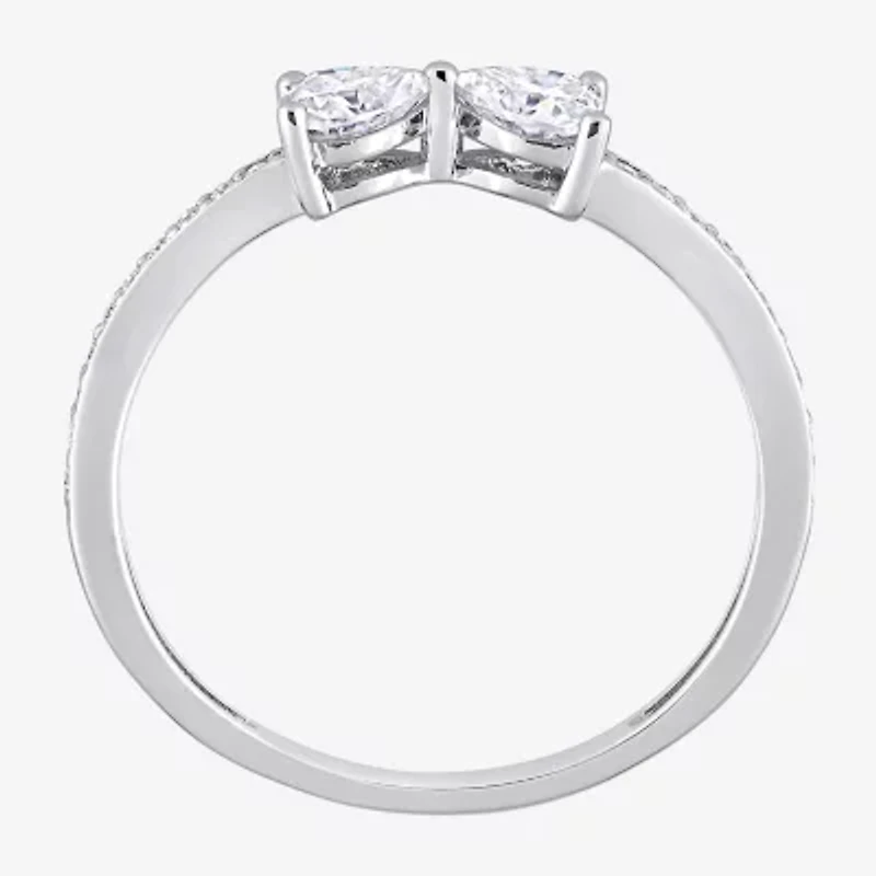 Duo Heart Womens Lab Created White Moissanite Sterling Silver Band