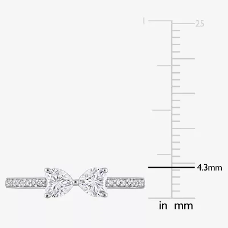 Duo Heart Womens Lab Created White Moissanite Sterling Silver Band