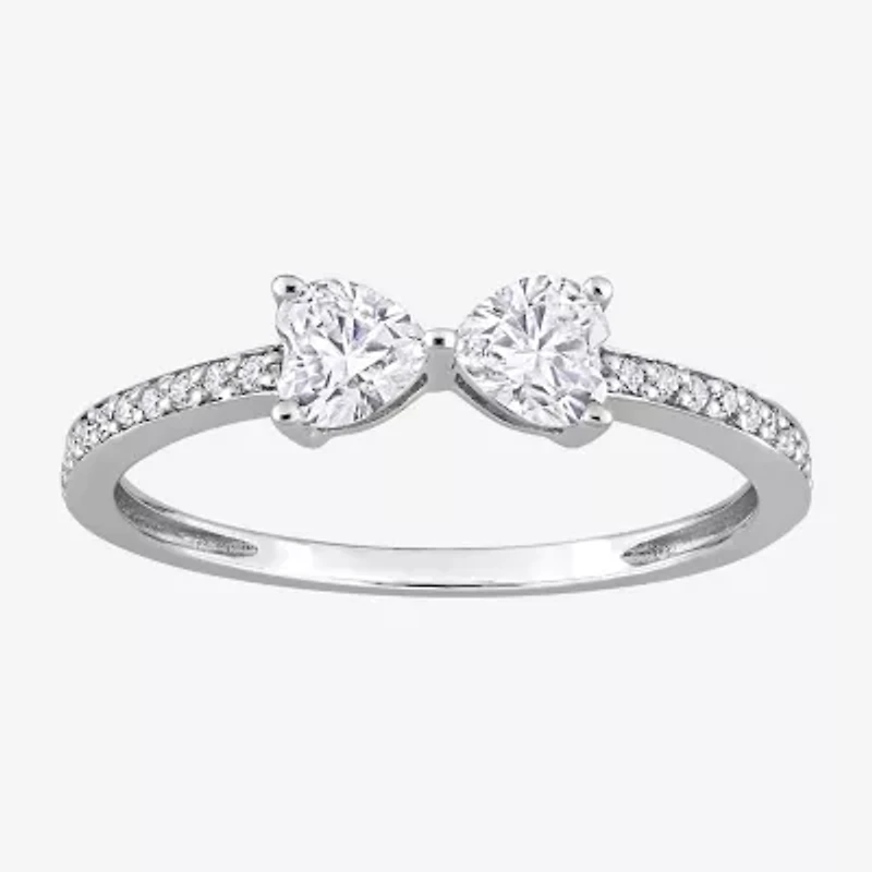 Duo Heart Womens Lab Created White Moissanite Sterling Silver Band