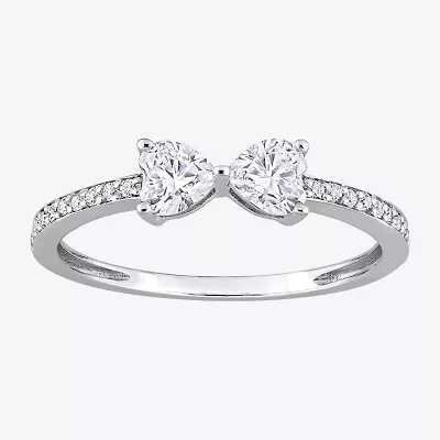 Duo Heart Womens Lab Created White Moissanite Sterling Silver Band