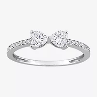 Duo Heart Womens Lab Created White Moissanite Sterling Silver Band