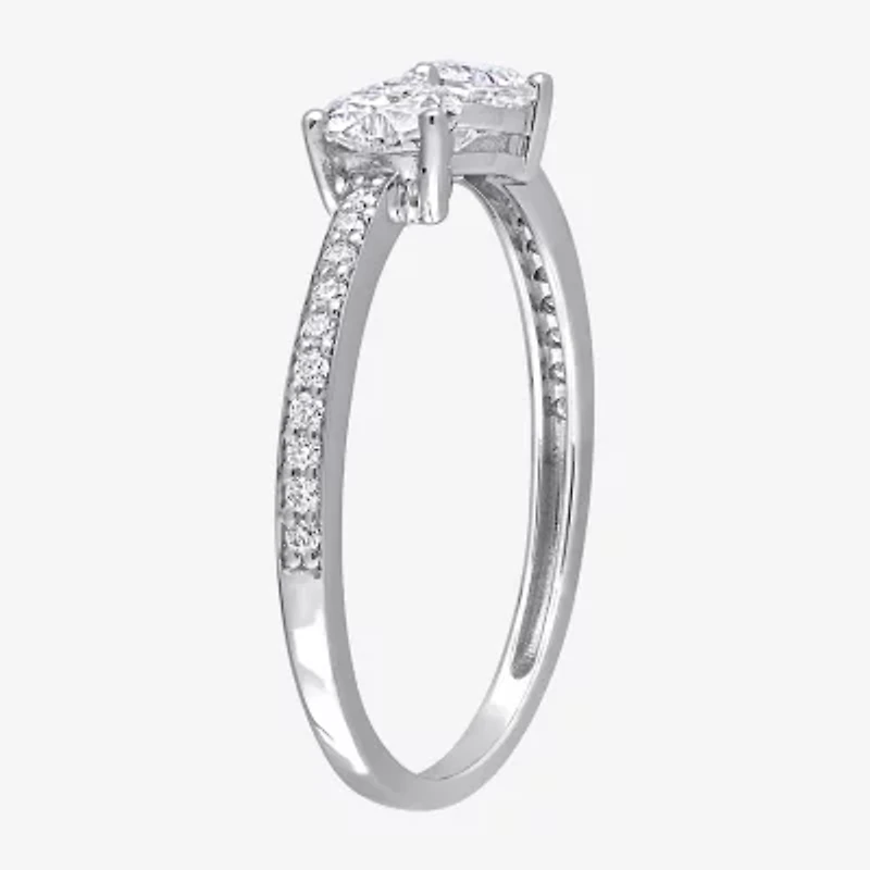 Duo Heart Womens Lab Created White Moissanite Sterling Silver Band