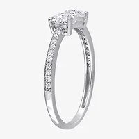 Duo Heart Womens Lab Created White Moissanite Sterling Silver Band