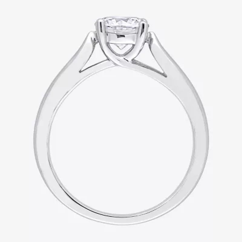 Womens Lab Created White Moissanite Sterling Silver Solitaire Engagement Ring