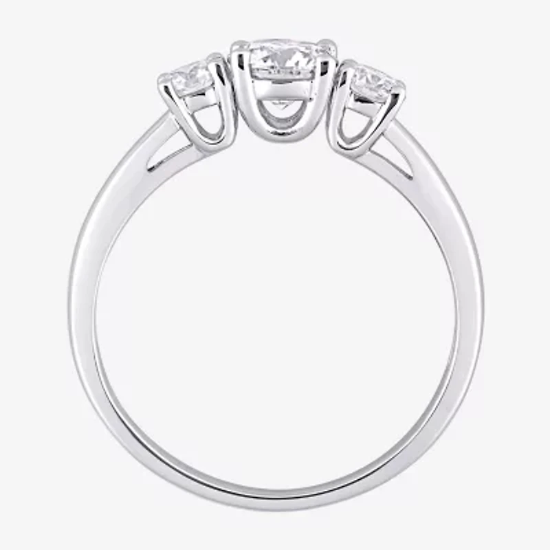 Womens Lab Created White Moissanite Sterling Silver 3-Stone Engagement Ring