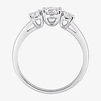 Womens Lab Created White Moissanite Sterling Silver 3-Stone Engagement Ring
