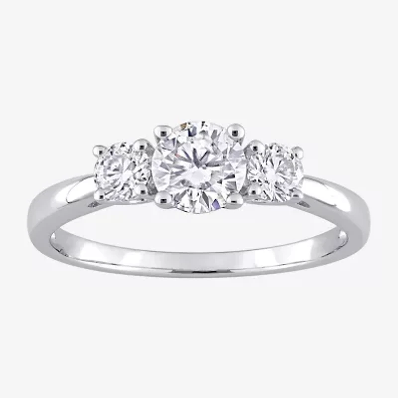Womens Lab Created White Moissanite Sterling Silver 3-Stone Engagement Ring