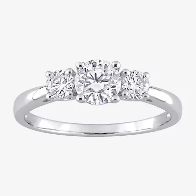 Womens Lab Created White Moissanite Sterling Silver 3-Stone Engagement Ring