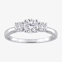 Womens Lab Created White Moissanite Sterling Silver 3-Stone Engagement Ring