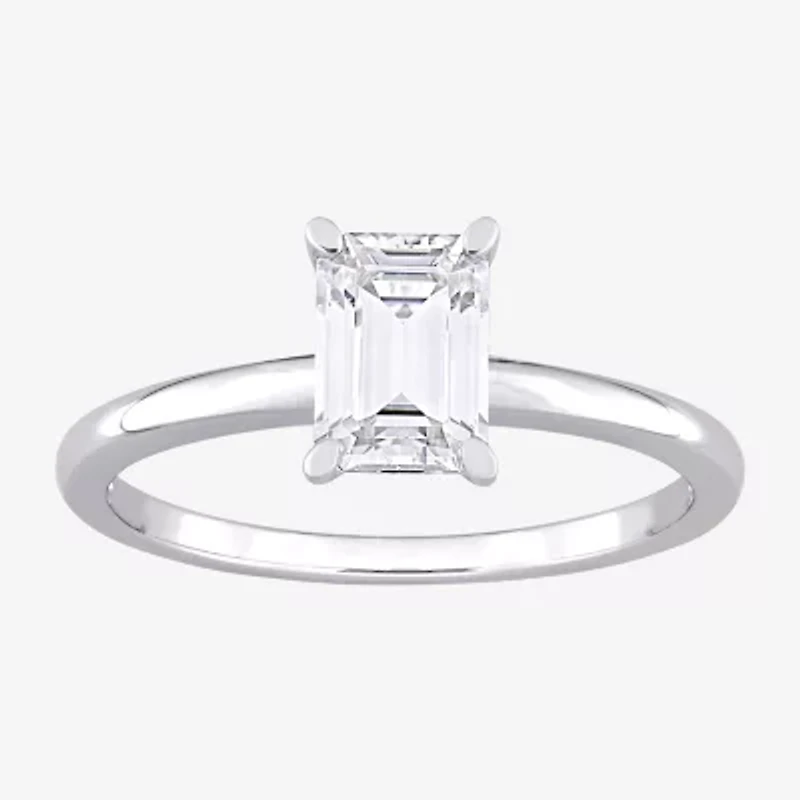 Womens Lab Created White Moissanite Sterling Silver Solitaire Engagement Ring