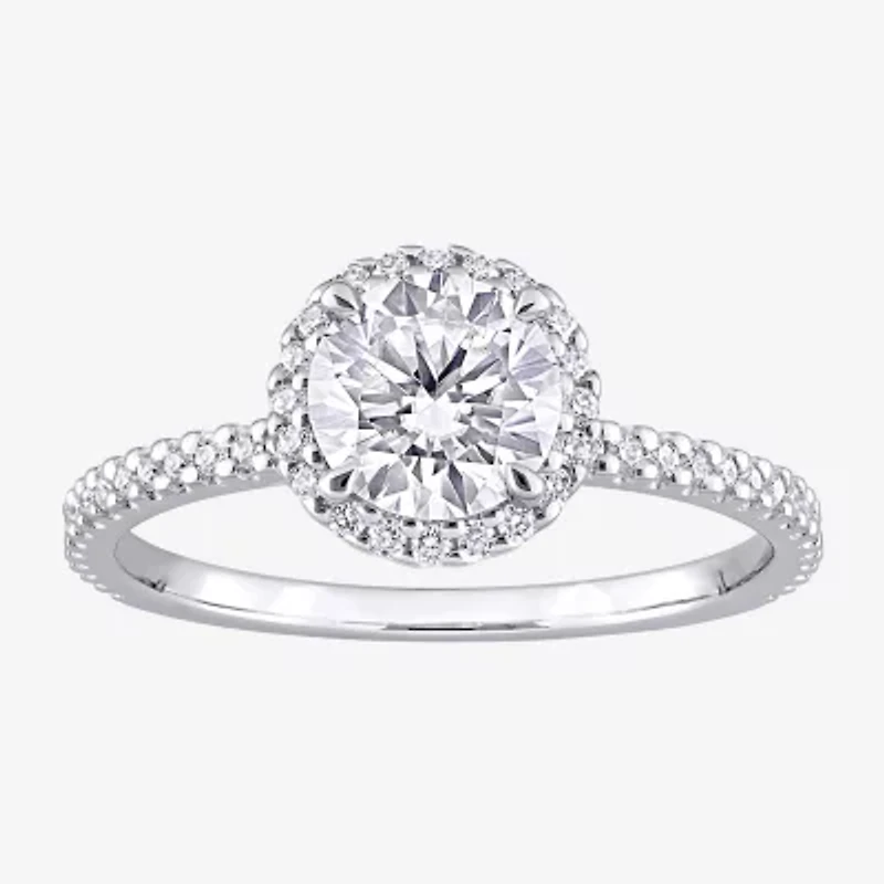 Womens 1 1/4 CT. T.W. Lab Created White Moissanite Sterling Silver Halo Engagement Ring