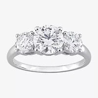Womens 2 1/4 CT. T.W. Lab Created White Moissanite Sterling Silver 3-Stone Engagement Ring