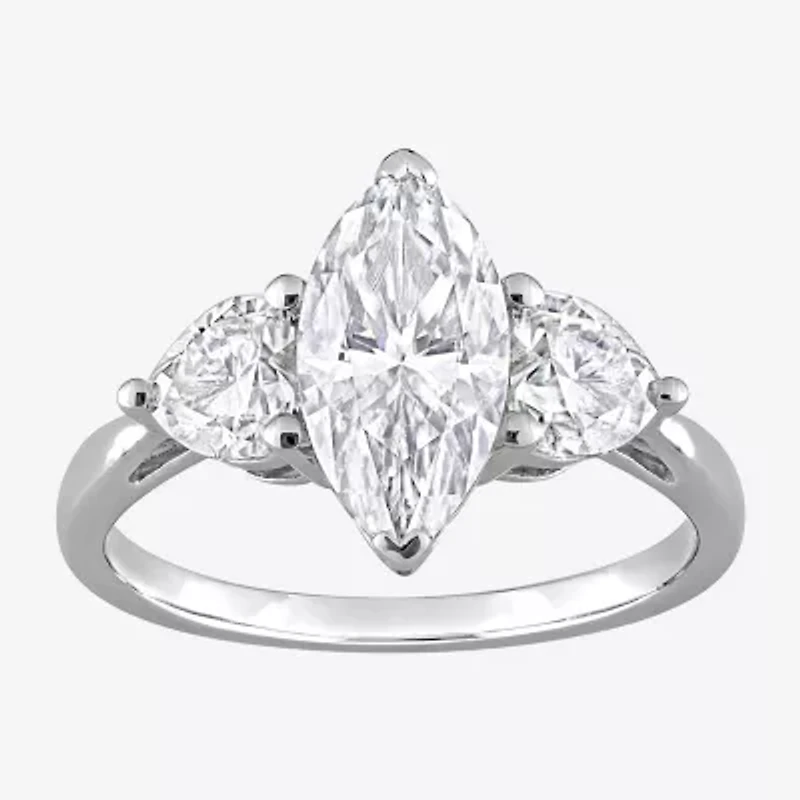 Womens 2 1/2 CT. T.W. Lab Created White Moissanite Sterling Silver 3-Stone Engagement Ring