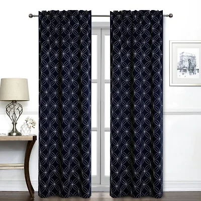 Regal Home Perth Geometric Embroidery Rod Pocket Blackout Set of 2 Curtain Panel