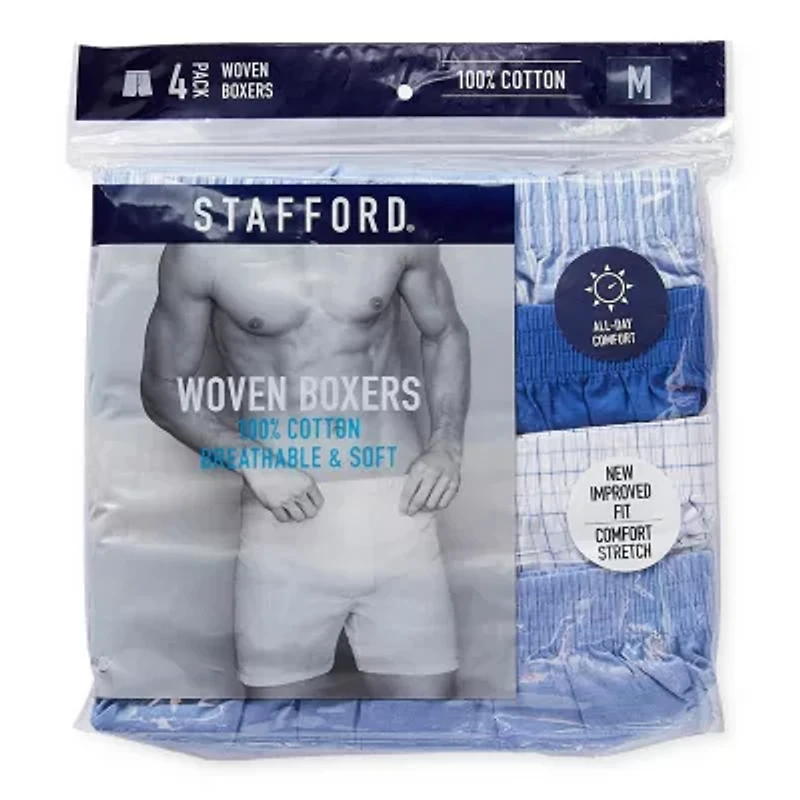 Stafford Woven Mens Big and Tall 4 Pack Boxers 306207