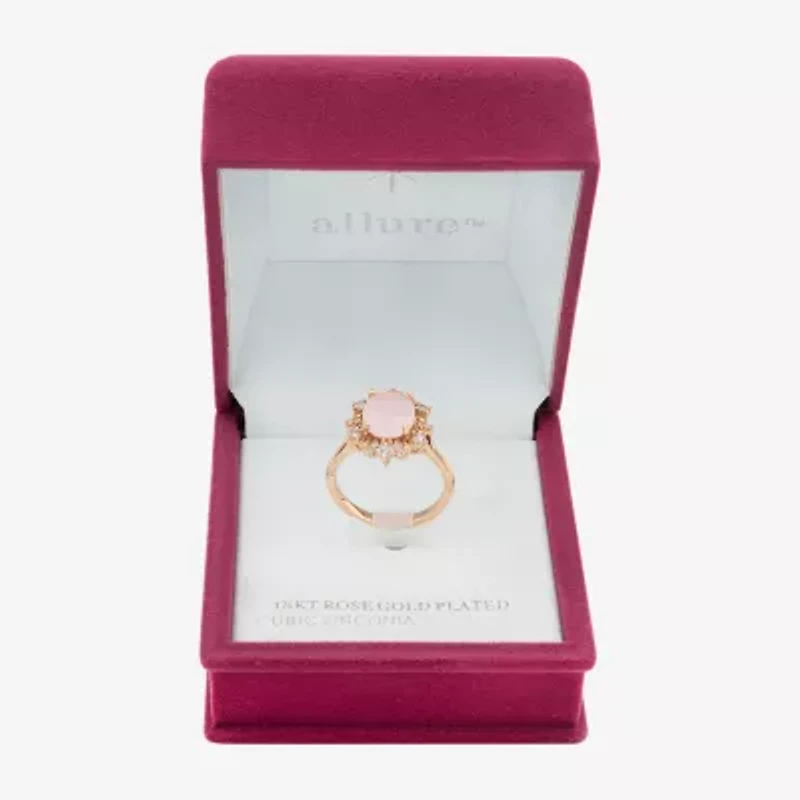 Sparkle Allure Womens Pink Cubic Zirconia 18K Rose Gold Over Brass Oval Halo Cocktail Ring