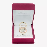Sparkle Allure Wavy Delicate Stackable Womens Crystal 14K Gold Over Brass 18K Rose Ring Set