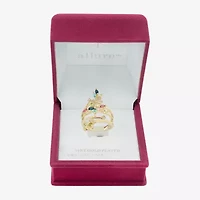 Sparkle Allure Wrap Womens Multi Color Cubic Zirconia 14K Gold Over Brass Flower Bypass  Cocktail Ring