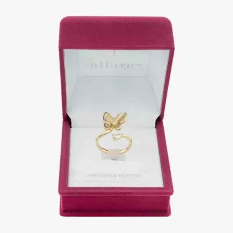 Sparkle Allure Wrap Womens White Mother Of Pearl 14K Gold Over Brass Butterfly Bypass  Cocktail Ring