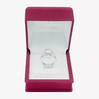 Sparkle Allure Split Shank Womens Cubic Zirconia Pure Silver Over Brass Round Engagement Ring