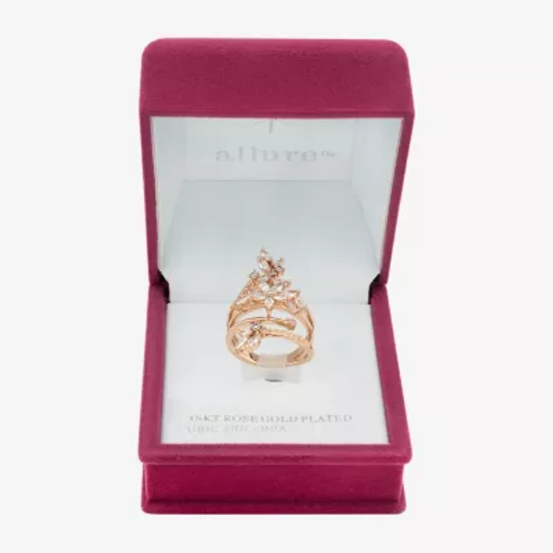 Sparkle Allure Wrap Womens Cubic Zirconia 18K Rose Gold Over Brass Flower Bypass  Cocktail Ring