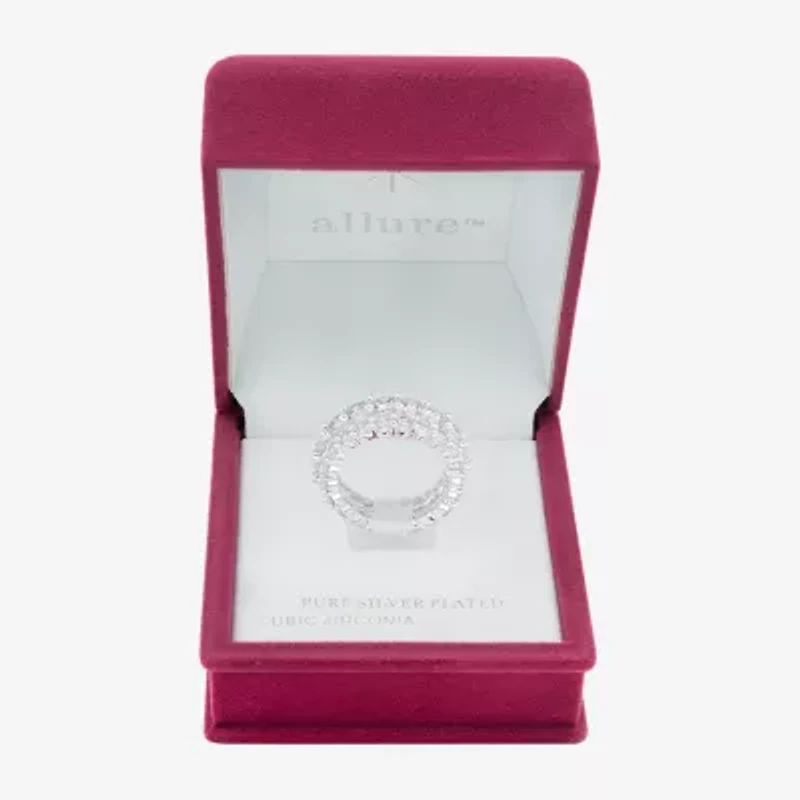 Sparkle Allure Stackable Womens Cubic Zirconia Pure Silver Over Brass Eternity Bridal Set
