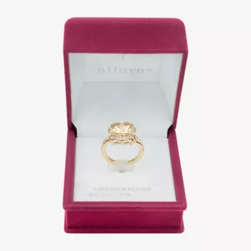 Sparkle Allure Womens Champagne Crystal 14K Gold Over Brass Cushion Halo Cocktail Ring