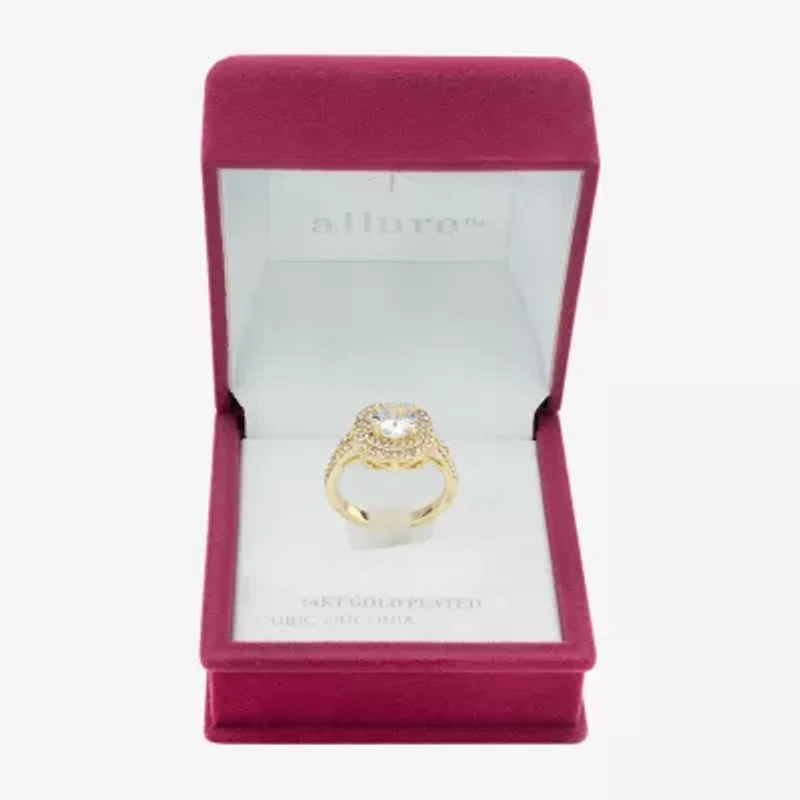 Sparkle Allure Split Shank Womens Cubic Zirconia 14K Gold Over Brass Round Halo Cocktail Ring
