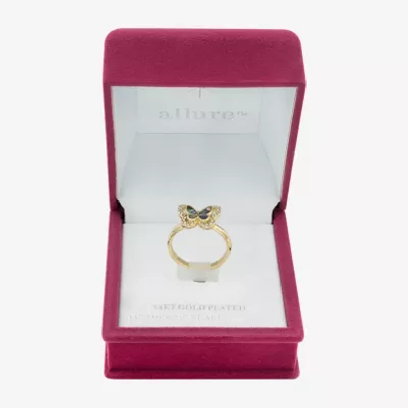 Sparkle Allure Womens Abalone 14K Gold Over Brass Butterfly Halo Cocktail Ring