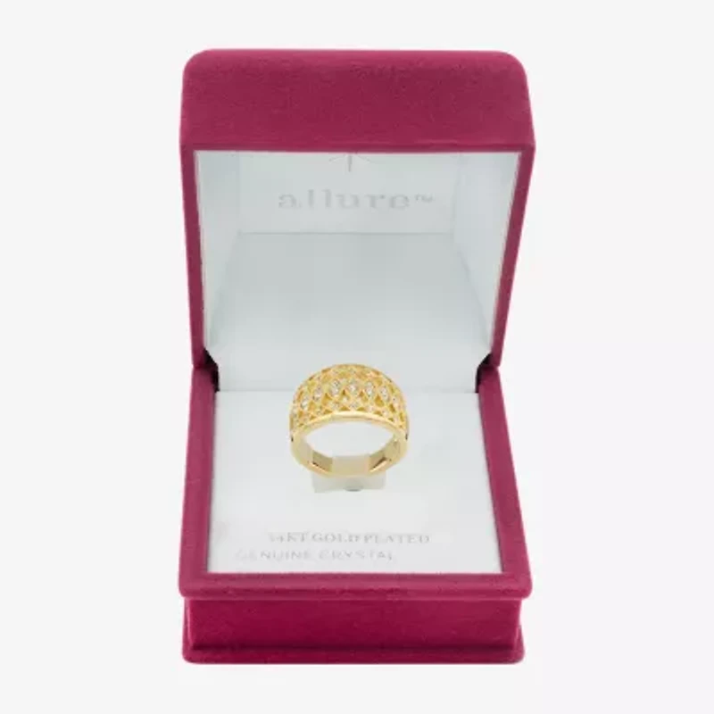 Sparkle Allure Fretwork Womens 4.5MM Crystal 14K Gold Over Brass Band