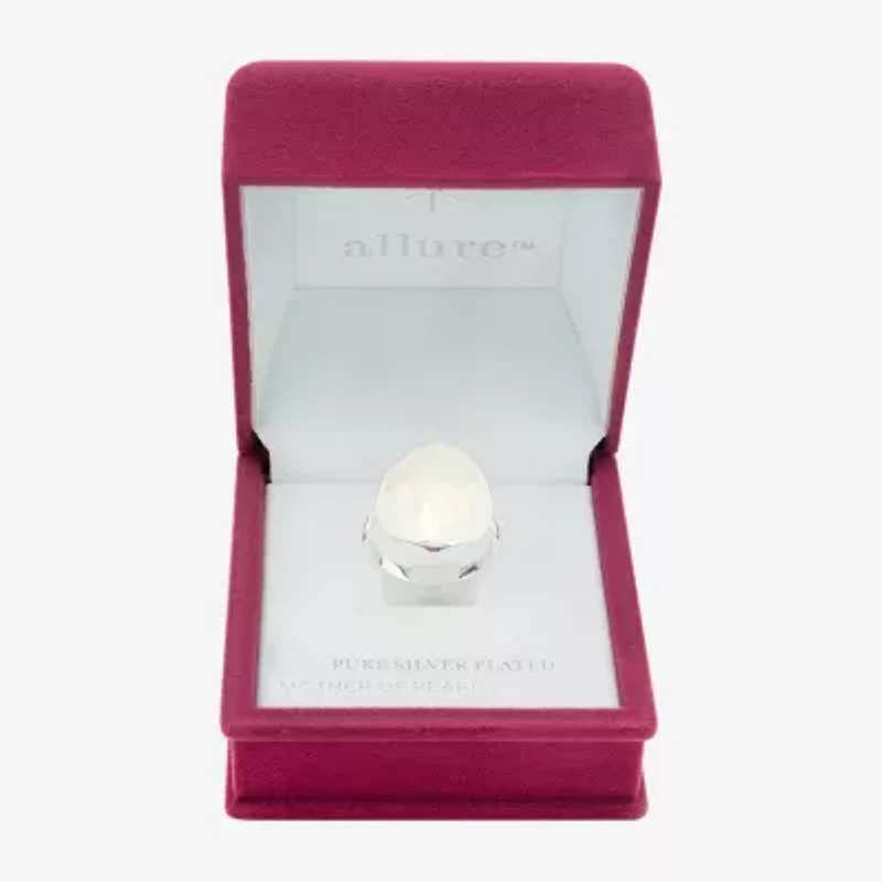 Sparkle Allure Womens White Mother Of Pearl Pure Silver Over Brass Oblong Cocktail Ring