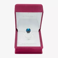 Sparkle Allure Womens Blue Cubic Zirconia Pure Silver Over Brass Oval Solitaire Cocktail Ring