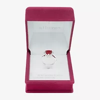 Sparkle Allure Womens Red Crystal Pure Silver Over Brass Heart Halo Cocktail Ring