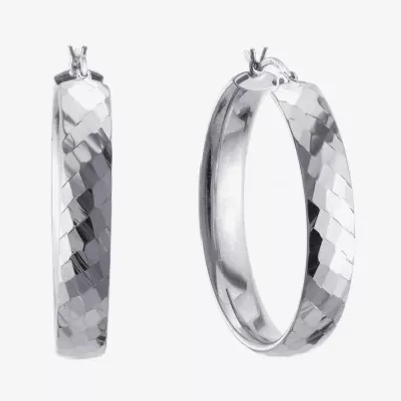 Womens Sterling Silver 35mm Round Hoop Earrings